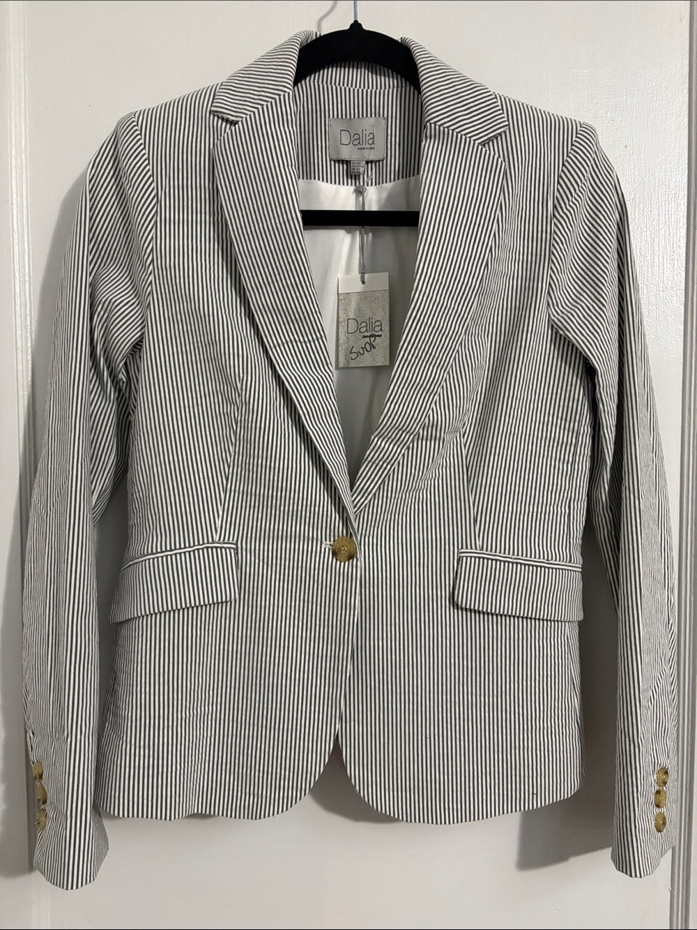 Dalia White and Grey Pinstripe Single-Button Blazer